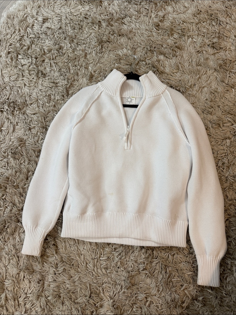 OFFLINE AERIE Half-Zip Ribbed Sweater WHITE